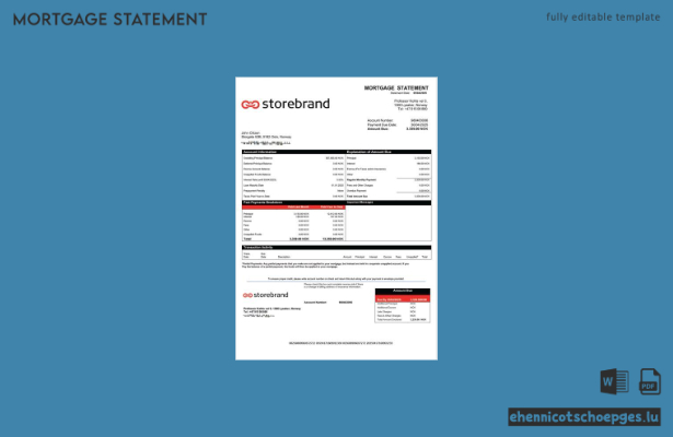 Hypothekenabrechnung der Norway Storebrand Bank (Word- und PDF-Beispiel)